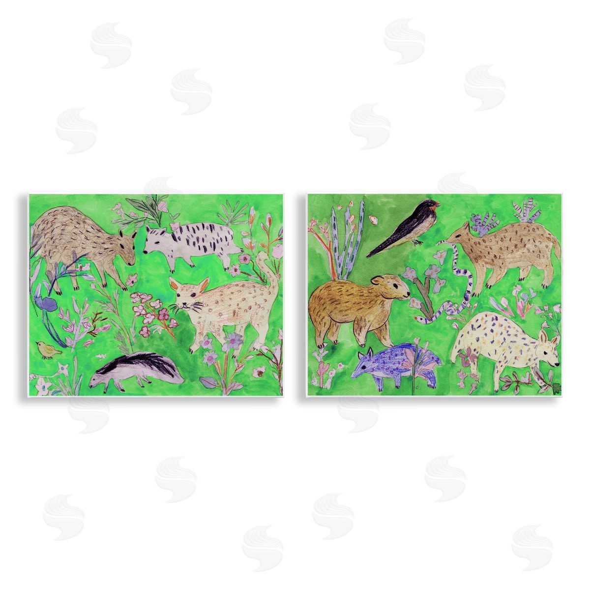 Melissa Wang Quirky Meadow Menagerie Animals Canvas Wall Art Print