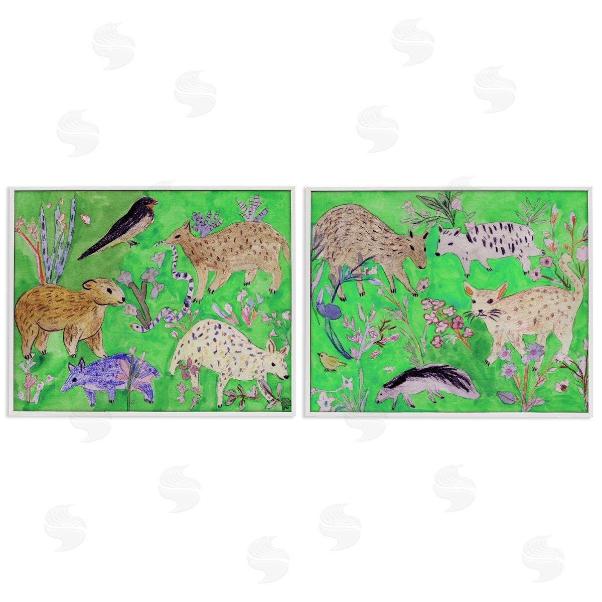 Melissa Wang Quirky Meadow Menagerie Animals Canvas Wall Art Print
