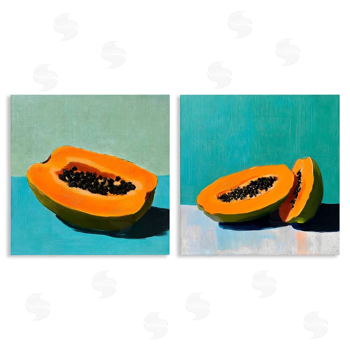 Walker Noble Papaya on Blue Still Life Canvas Wall Art Print