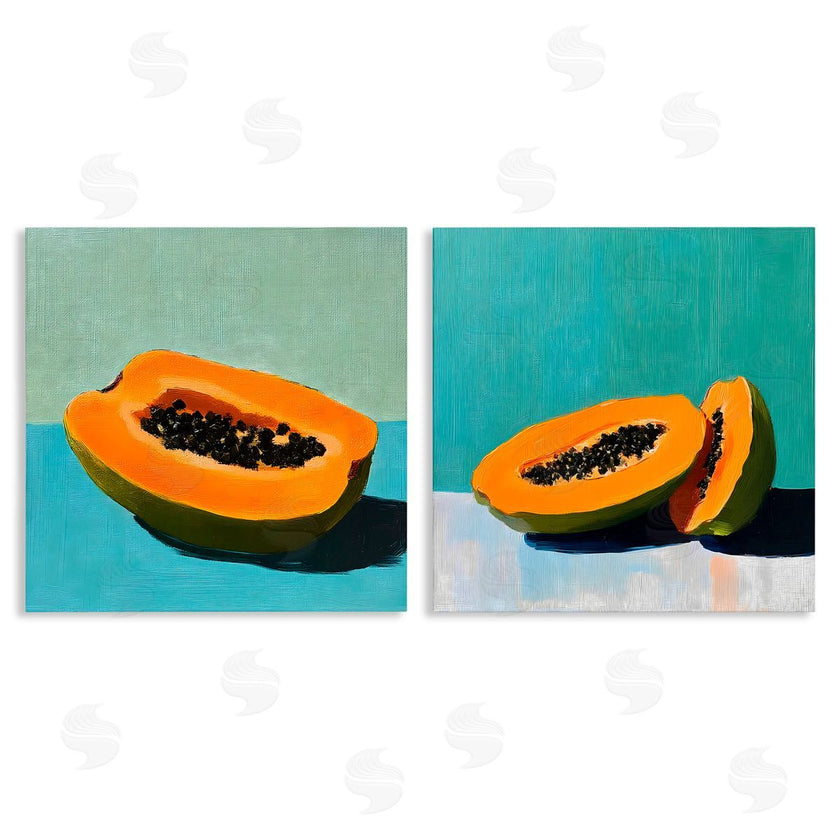 Walker Noble | Papaya on Blue Still Life