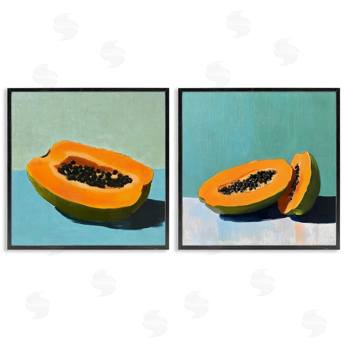 Walker Noble Papaya on Blue Still Life Canvas Wall Art Print