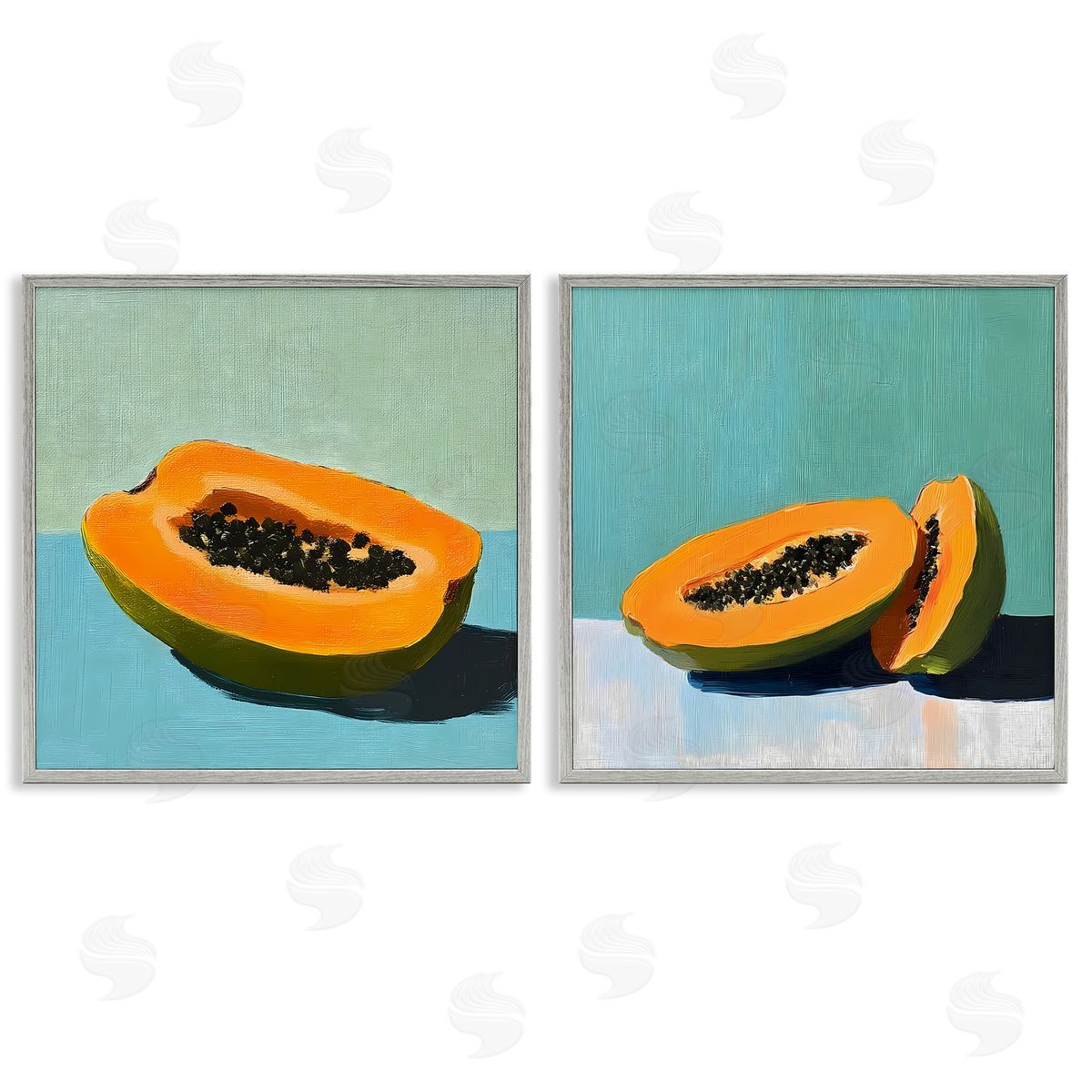 Walker Noble Papaya on Blue Still Life Canvas Wall Art Print