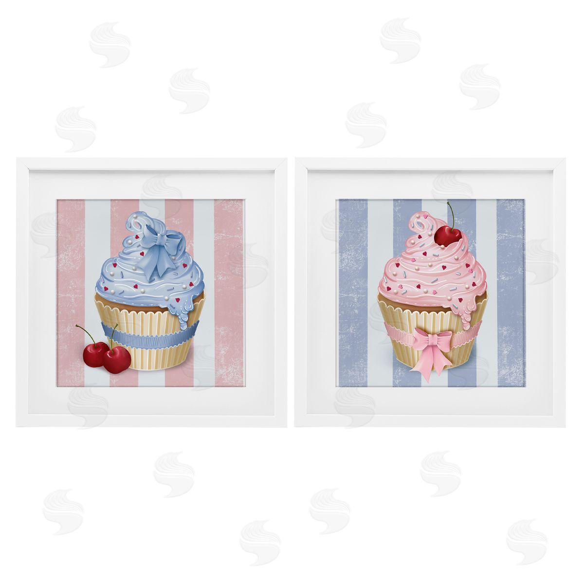 Lori Mosley Pink & Blue Cupcakes Canvas Wall Art Print