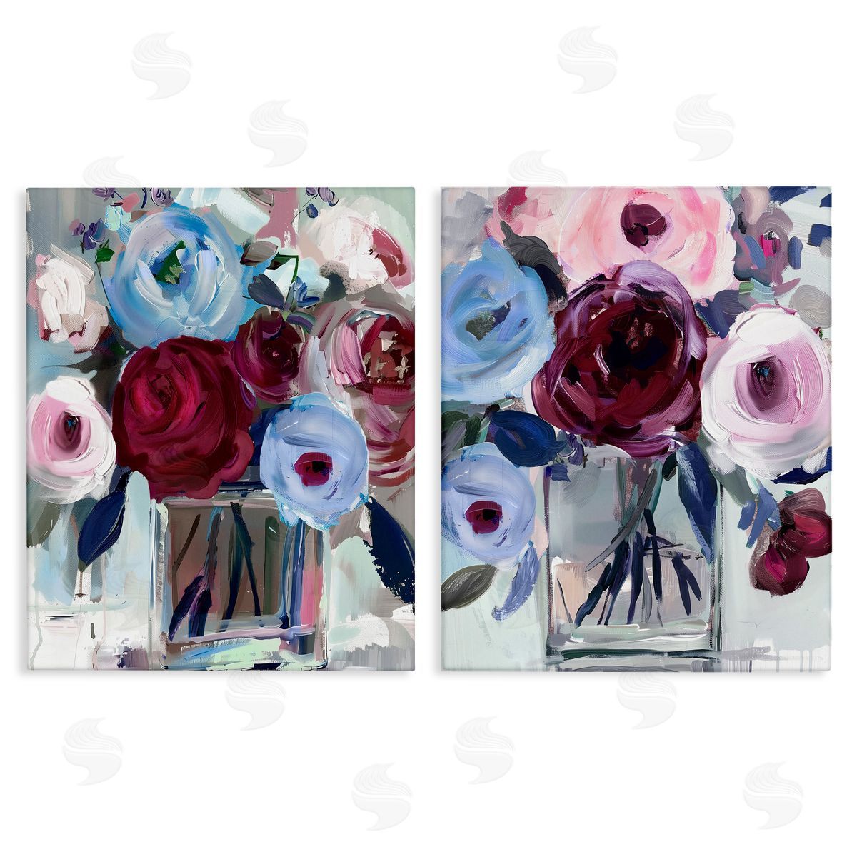 Annabelle Hall Burgundy & Blue Bouquets Canvas Wall Art Print