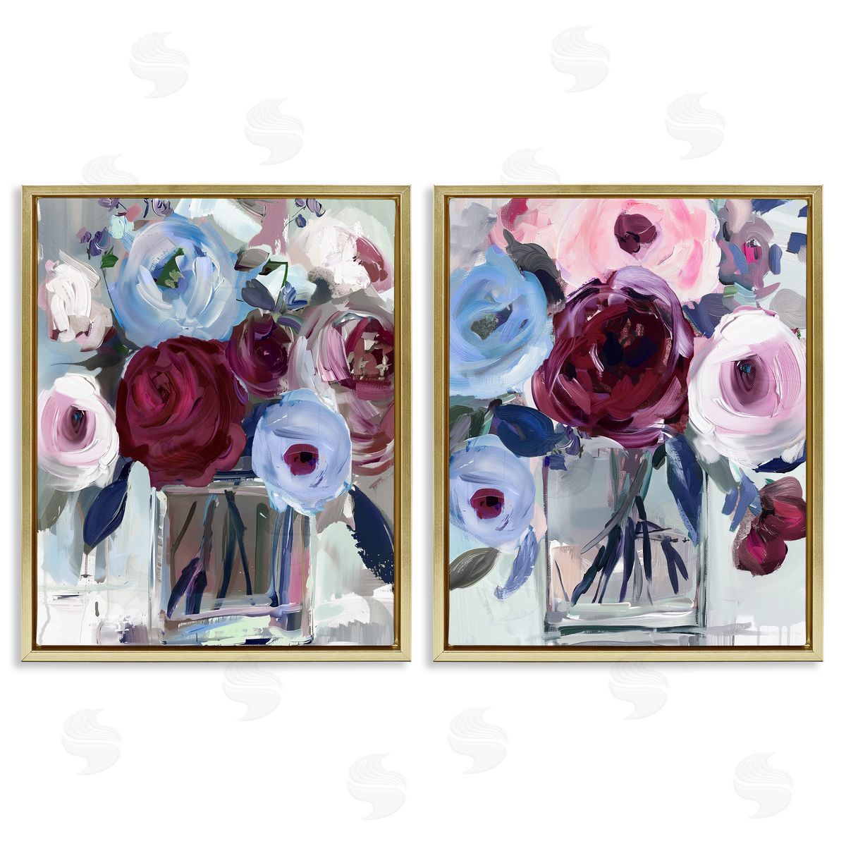 Annabelle Hall Burgundy & Blue Bouquets Canvas Wall Art Print