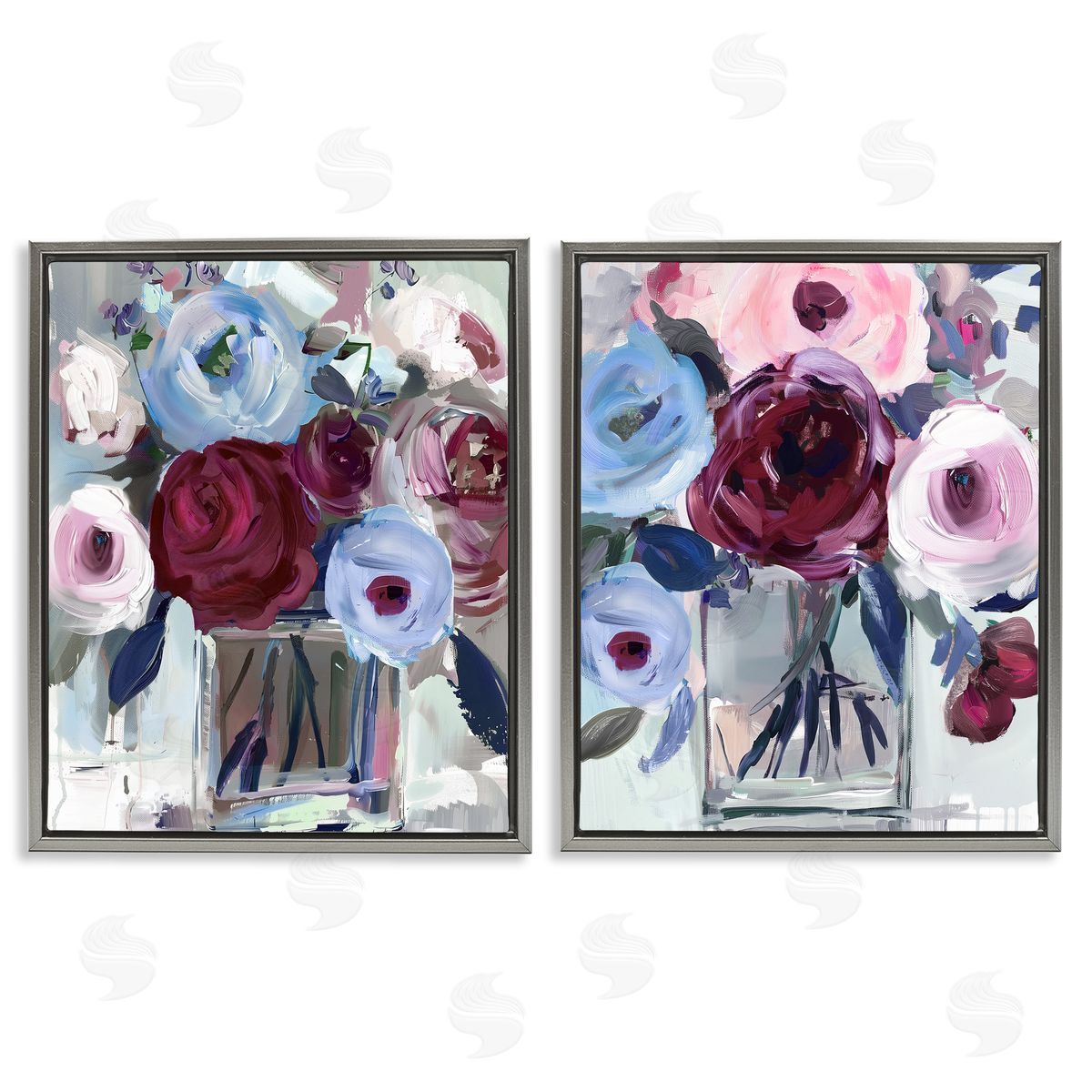 Annabelle Hall Burgundy & Blue Bouquets Canvas Wall Art Print