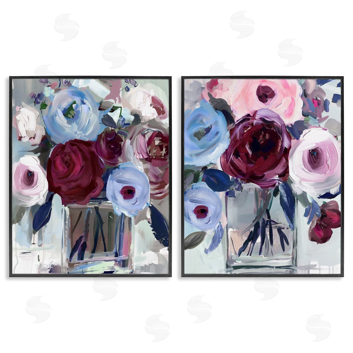 Annabelle Hall Burgundy & Blue Bouquets Canvas Wall Art Print