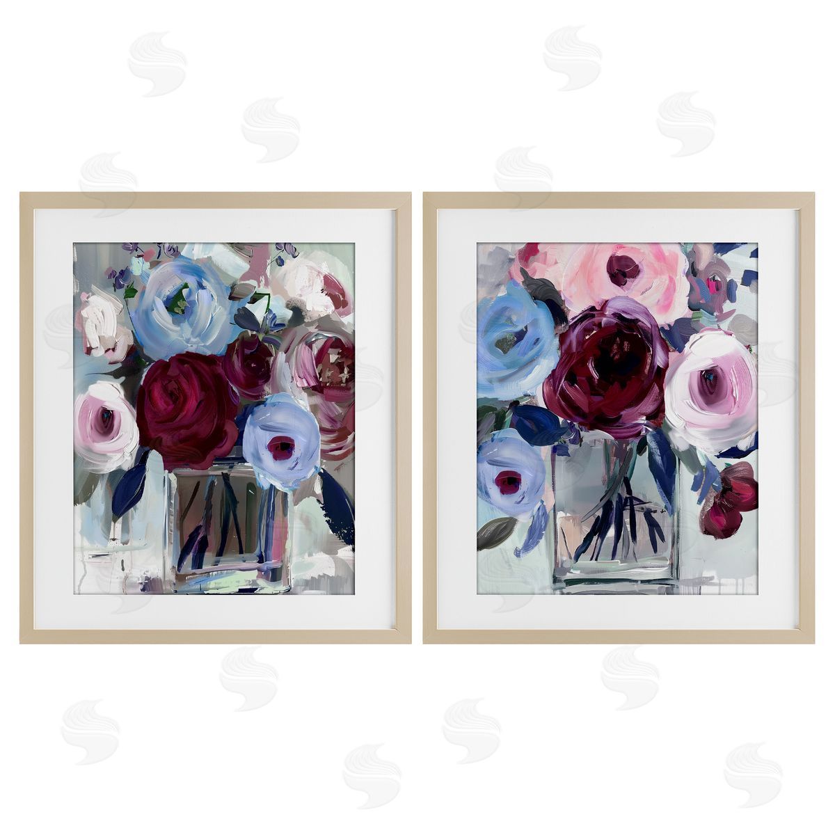Annabelle Hall Burgundy & Blue Bouquets Canvas Wall Art Print