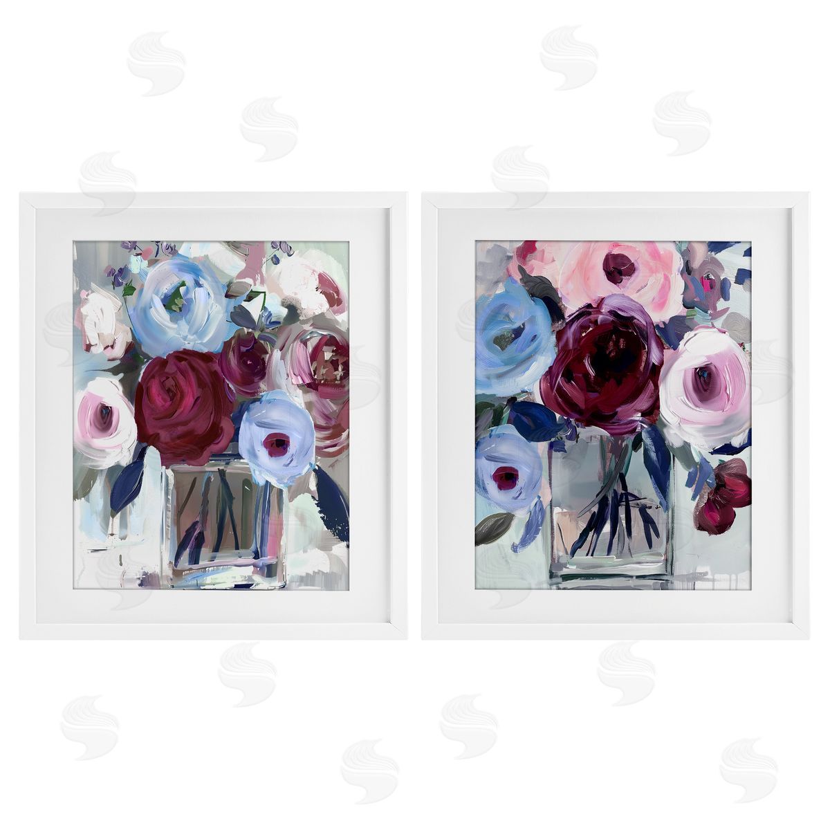 Annabelle Hall Burgundy & Blue Bouquets Canvas Wall Art Print