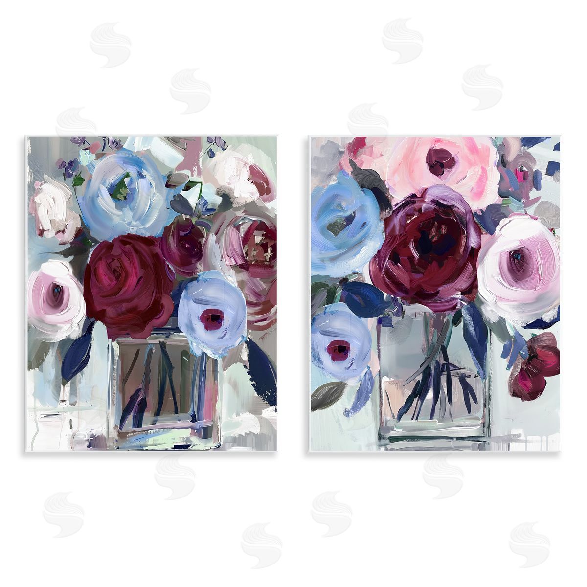 Annabelle Hall Burgundy & Blue Bouquets Canvas Wall Art Print