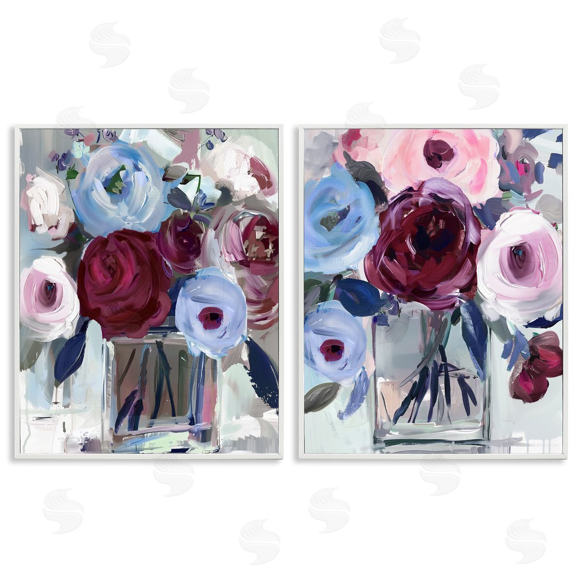 Annabelle Hall Burgundy & Blue Bouquets Canvas Wall Art Print