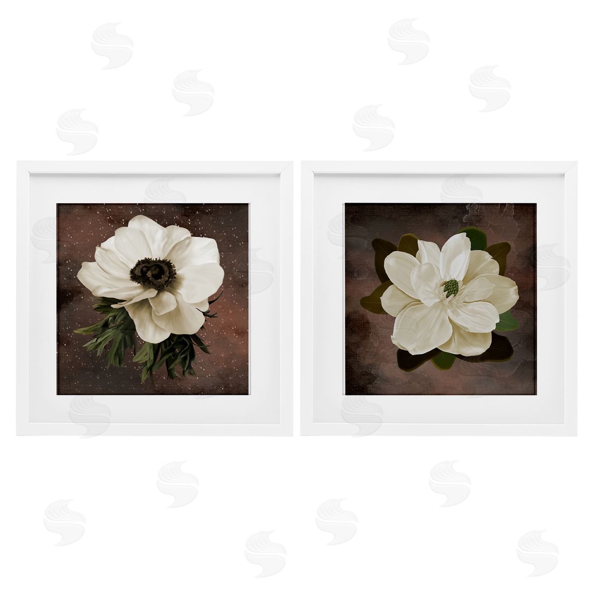 Jennifer Stith White Flowers on Brown Canvas Wall Art Print