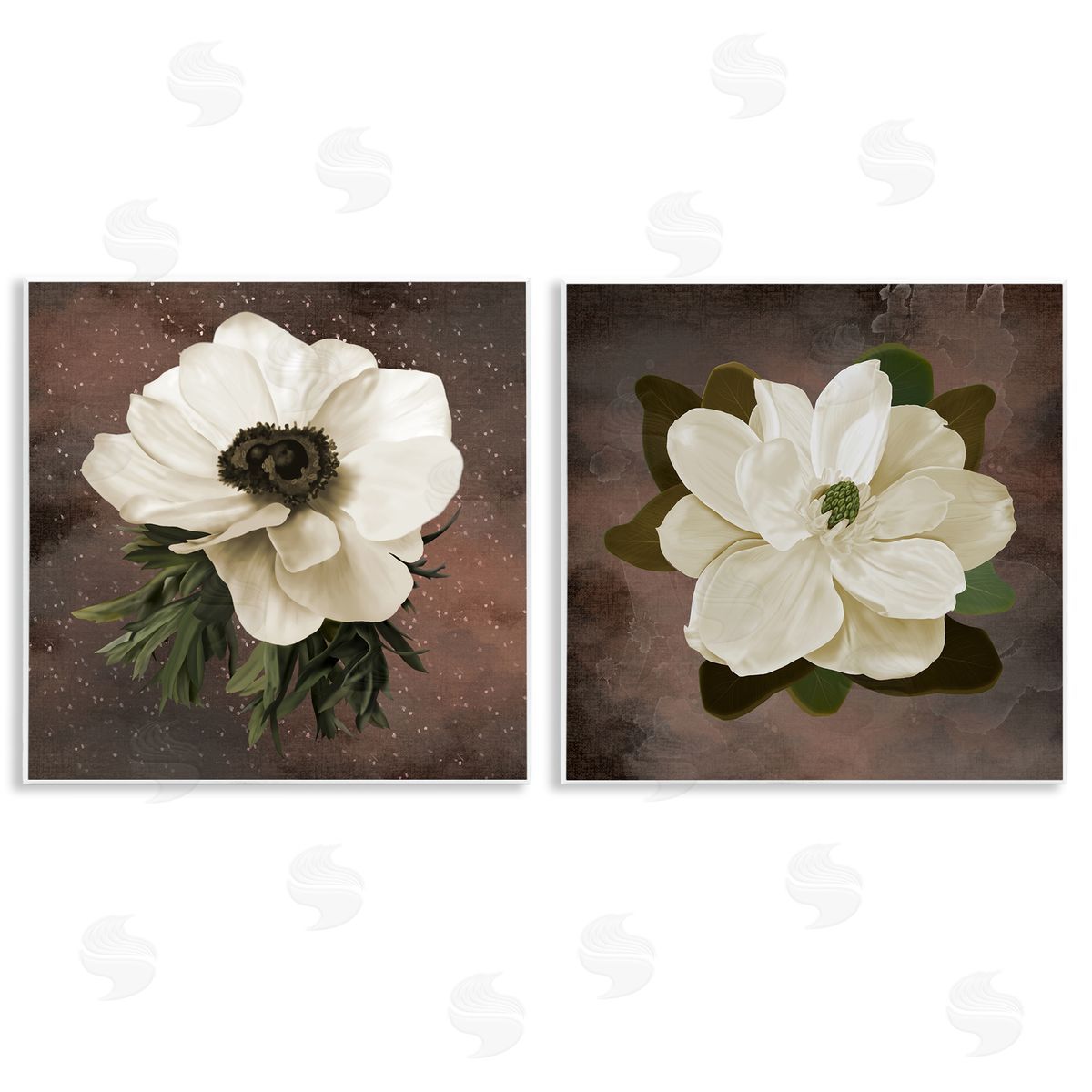 Jennifer Stith White Flowers on Brown Canvas Wall Art Print