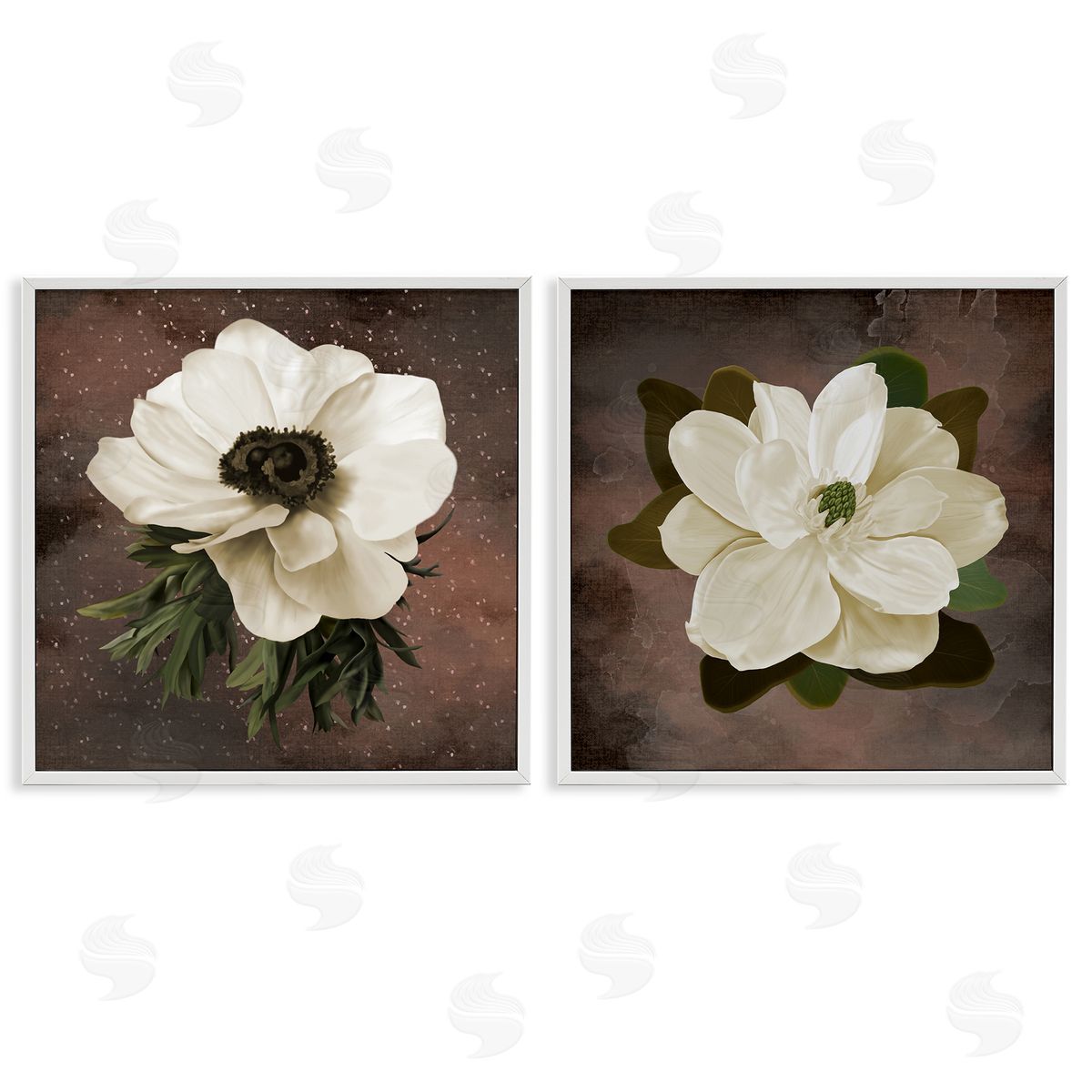 Jennifer Stith White Flowers on Brown Canvas Wall Art Print