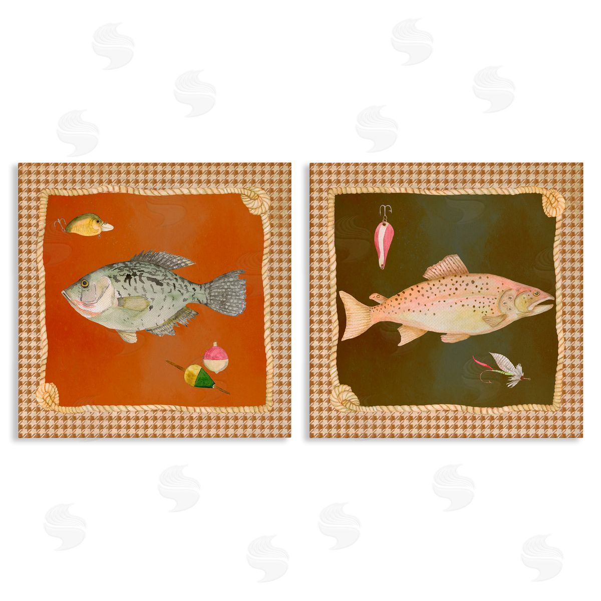 Lee Ann Sanders Fish & Lures over Houndstooth Canvas Wall Art Print