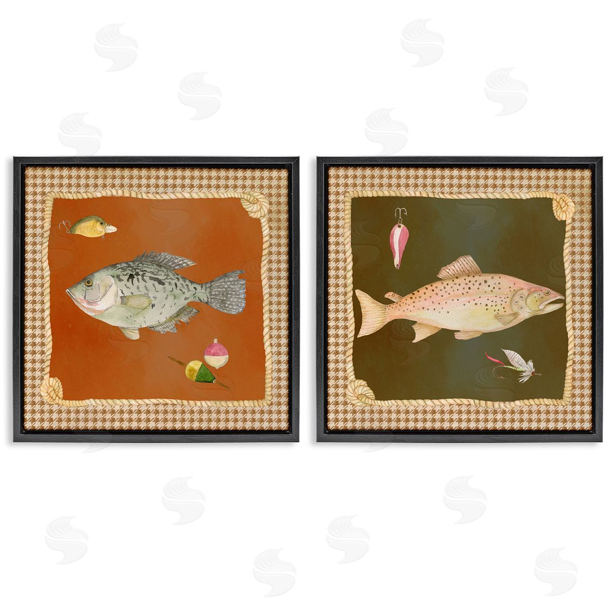 Lee Ann Sanders Fish & Lures over Houndstooth Canvas Wall Art Print