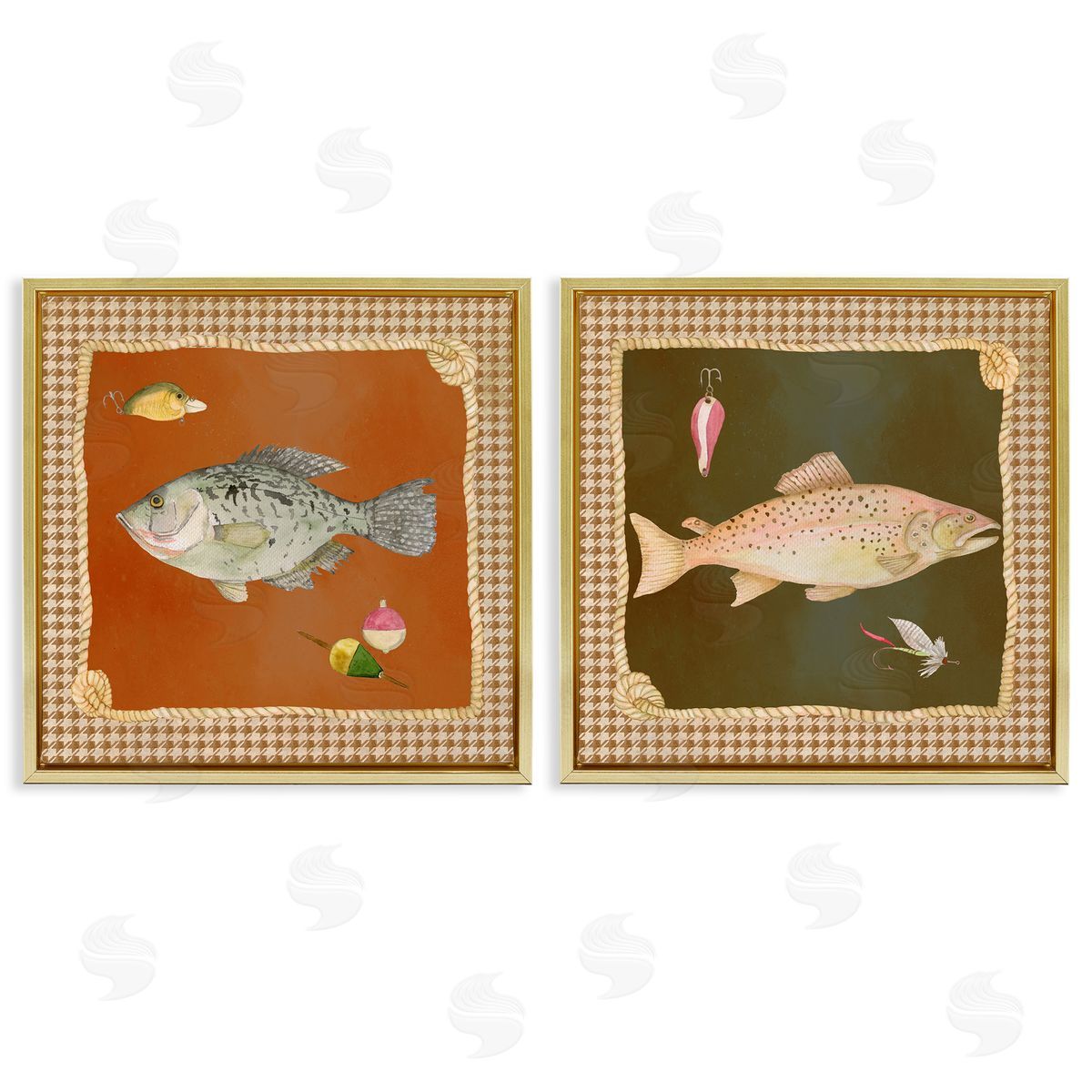 Lee Ann Sanders Fish & Lures over Houndstooth Canvas Wall Art Print
