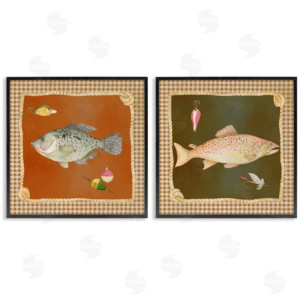 Lee Ann Sanders Fish & Lures over Houndstooth Canvas Wall Art Print