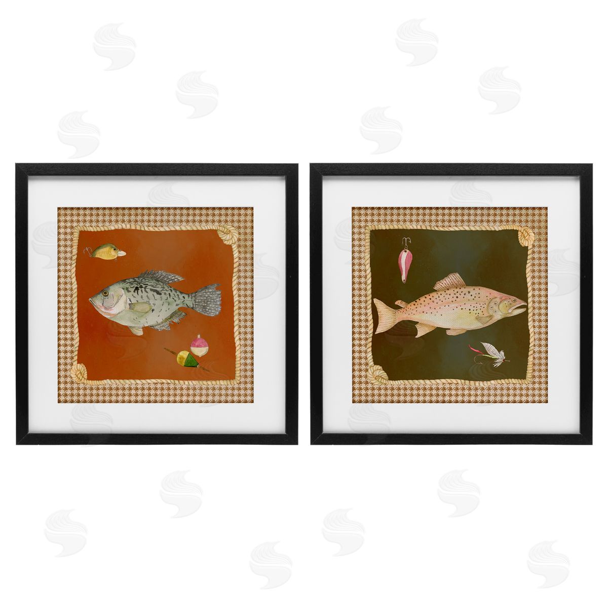 Lee Ann Sanders Fish & Lures over Houndstooth Canvas Wall Art Print