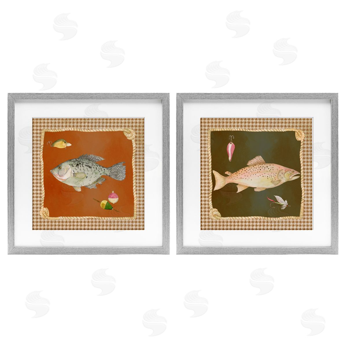 Lee Ann Sanders Fish & Lures over Houndstooth Canvas Wall Art Print