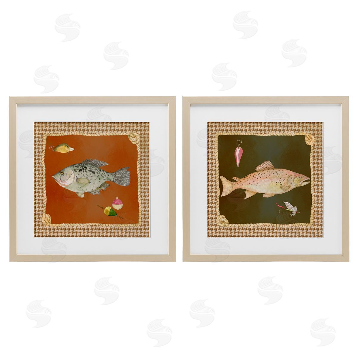 Lee Ann Sanders Fish & Lures over Houndstooth Canvas Wall Art Print