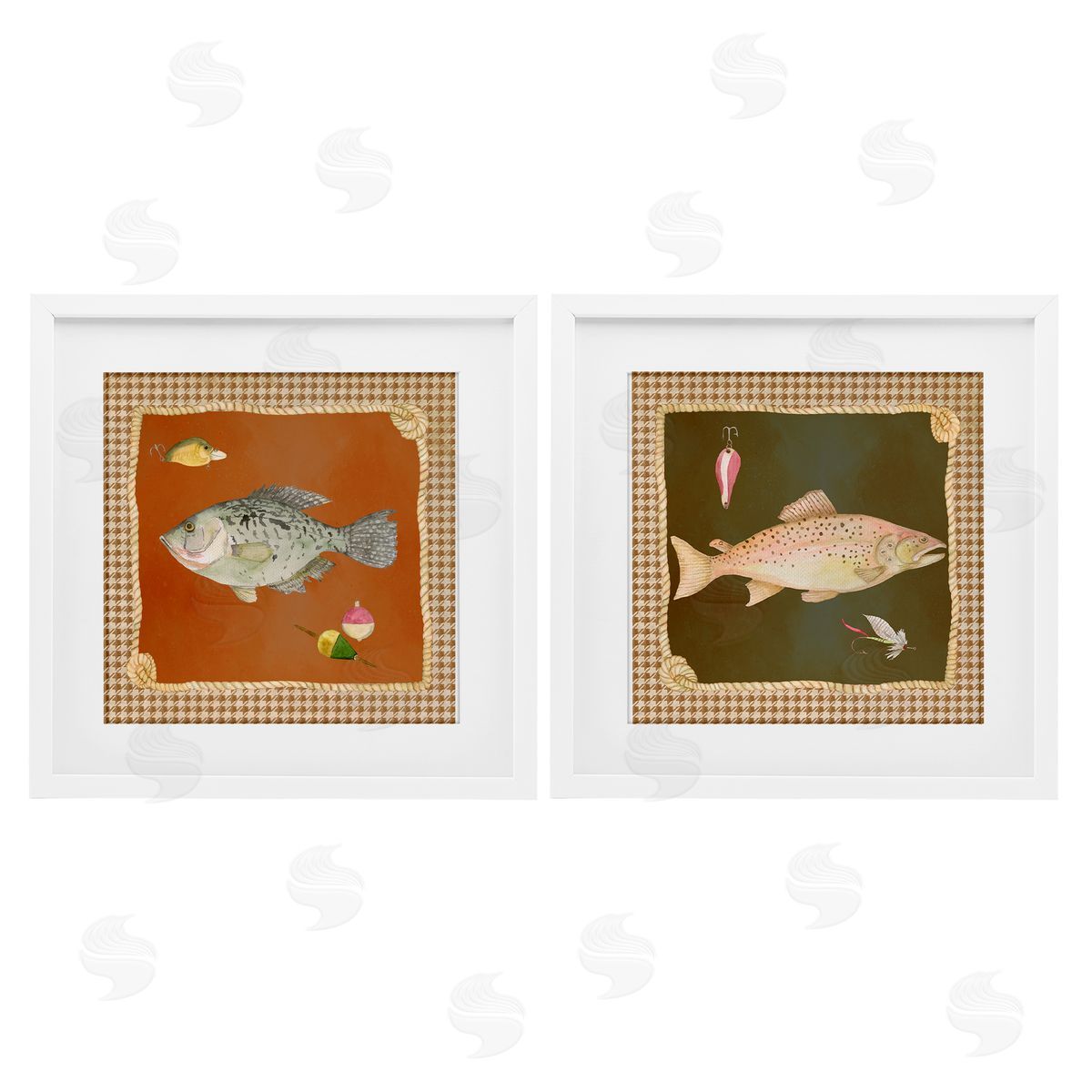 Lee Ann Sanders Fish & Lures over Houndstooth Canvas Wall Art Print