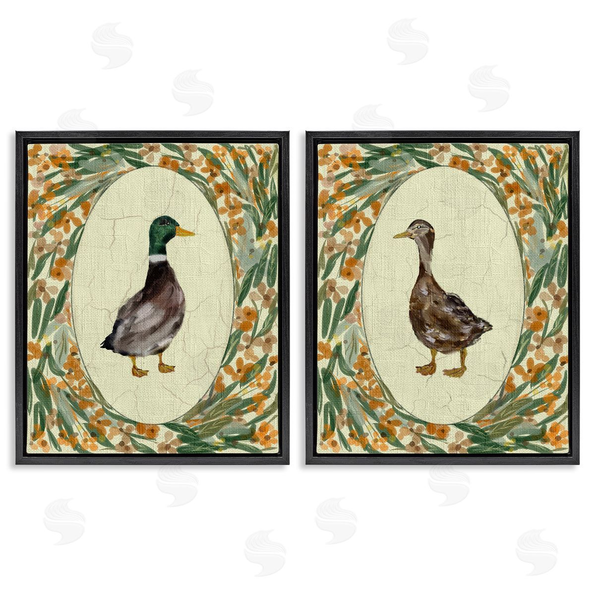 Yen Country Floral Duck Portraits Canvas Wall Art Print