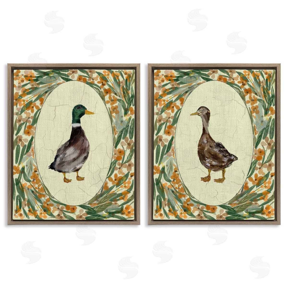 Yen Country Floral Duck Portraits Canvas Wall Art Print