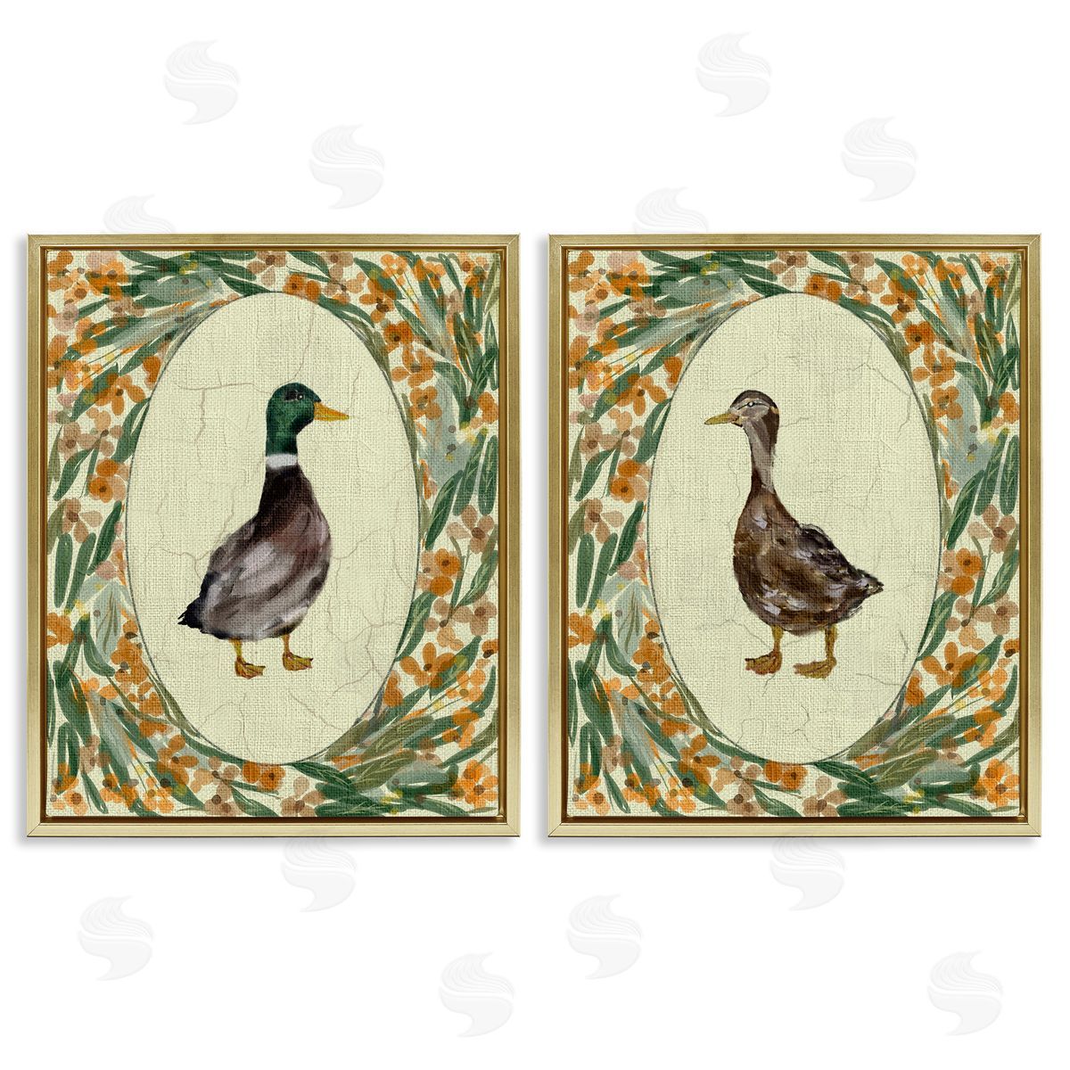 Yen Country Floral Duck Portraits Canvas Wall Art Print