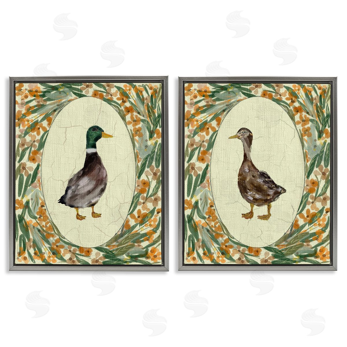 Yen Country Floral Duck Portraits Canvas Wall Art Print