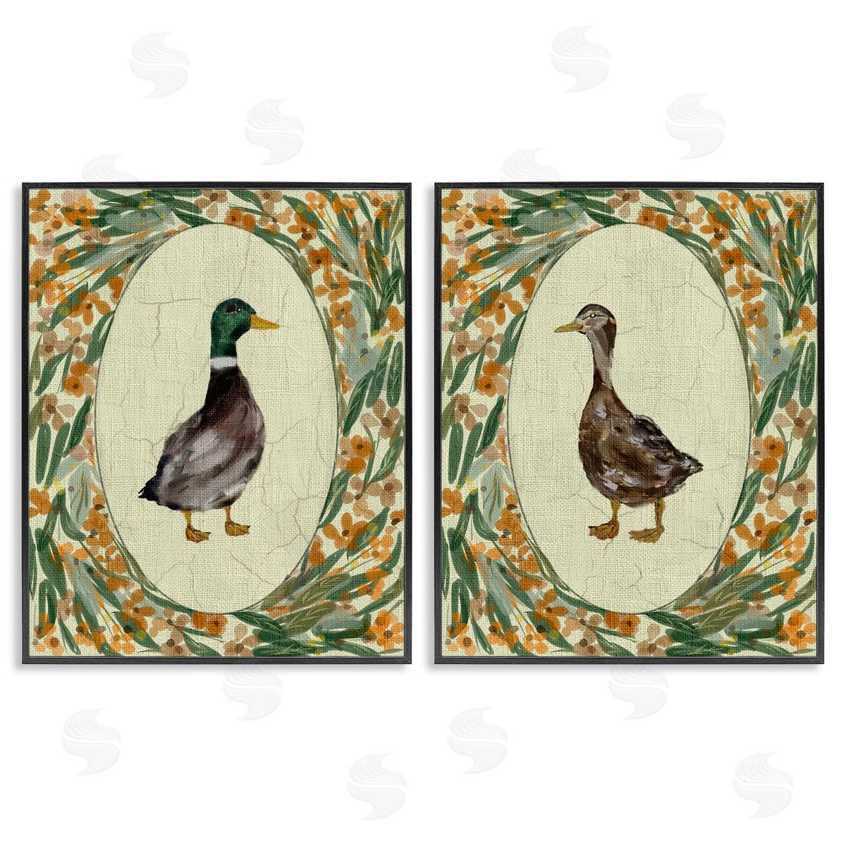 Yen Country Floral Duck Portraits Canvas Wall Art Print