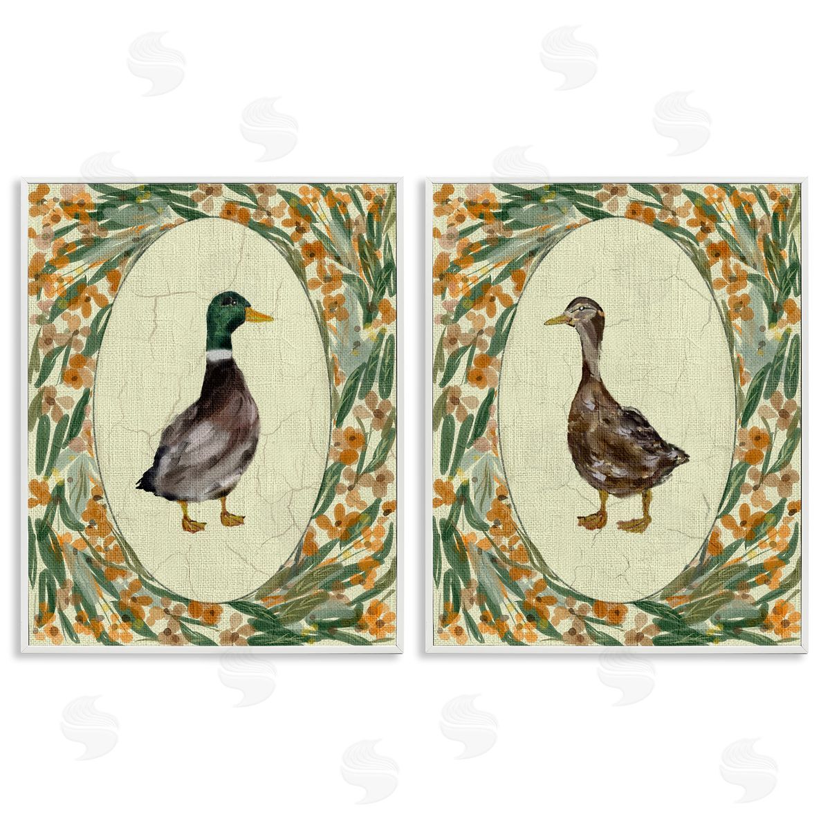 Yen Country Floral Duck Portraits Canvas Wall Art Print