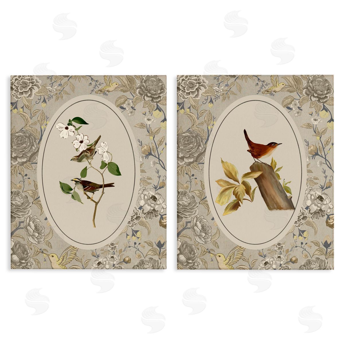 Radhika Modi Vintage Birds & Toile Canvas Wall Art Print