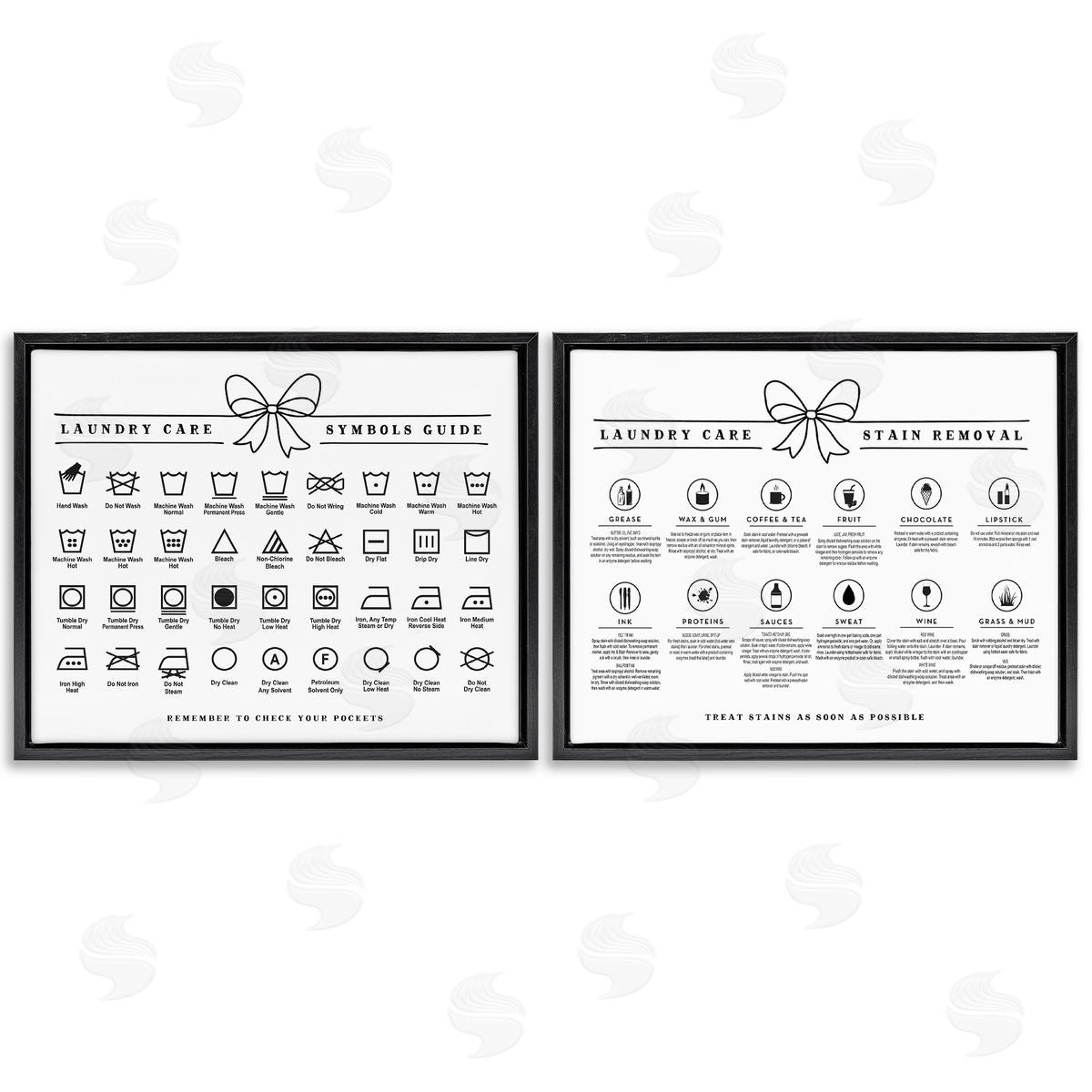 Lettered and Lined Laundry Care & Stain Removal Charts Canvas Wall Art Print