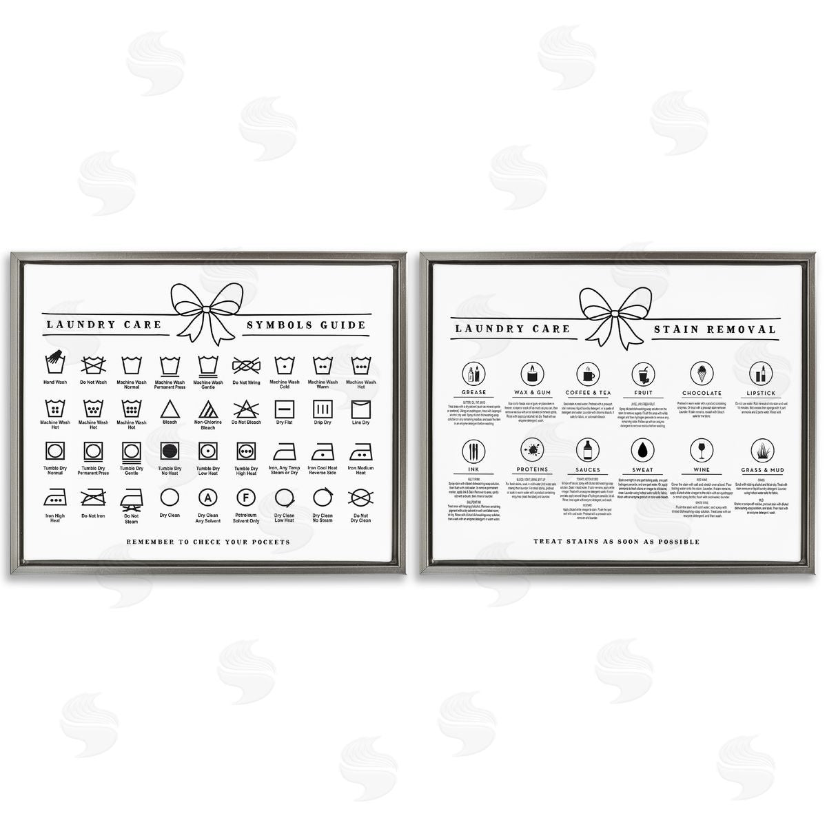 Lettered and Lined Laundry Care & Stain Removal Charts Canvas Wall Art Print