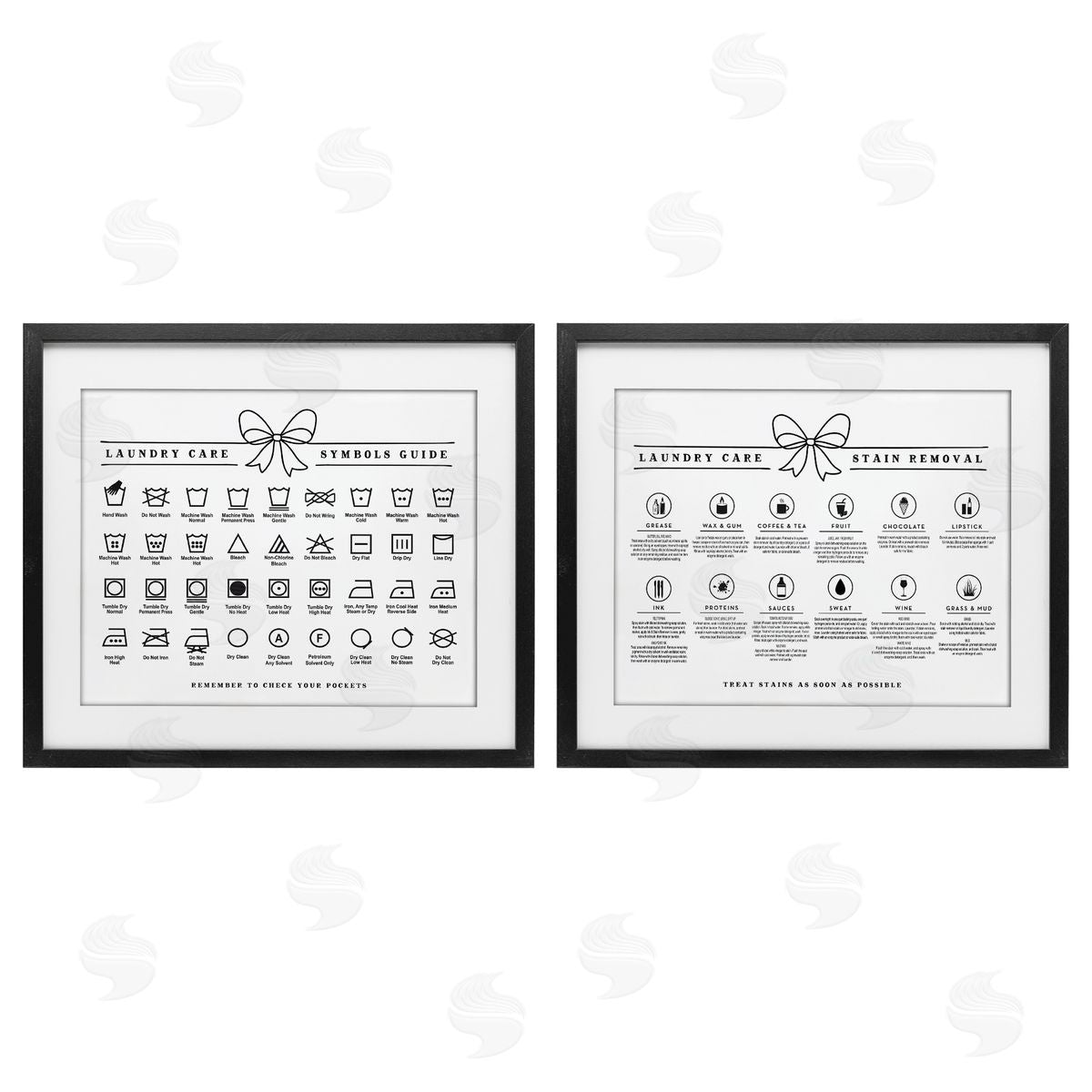 Lettered and Lined Laundry Care & Stain Removal Charts Canvas Wall Art Print