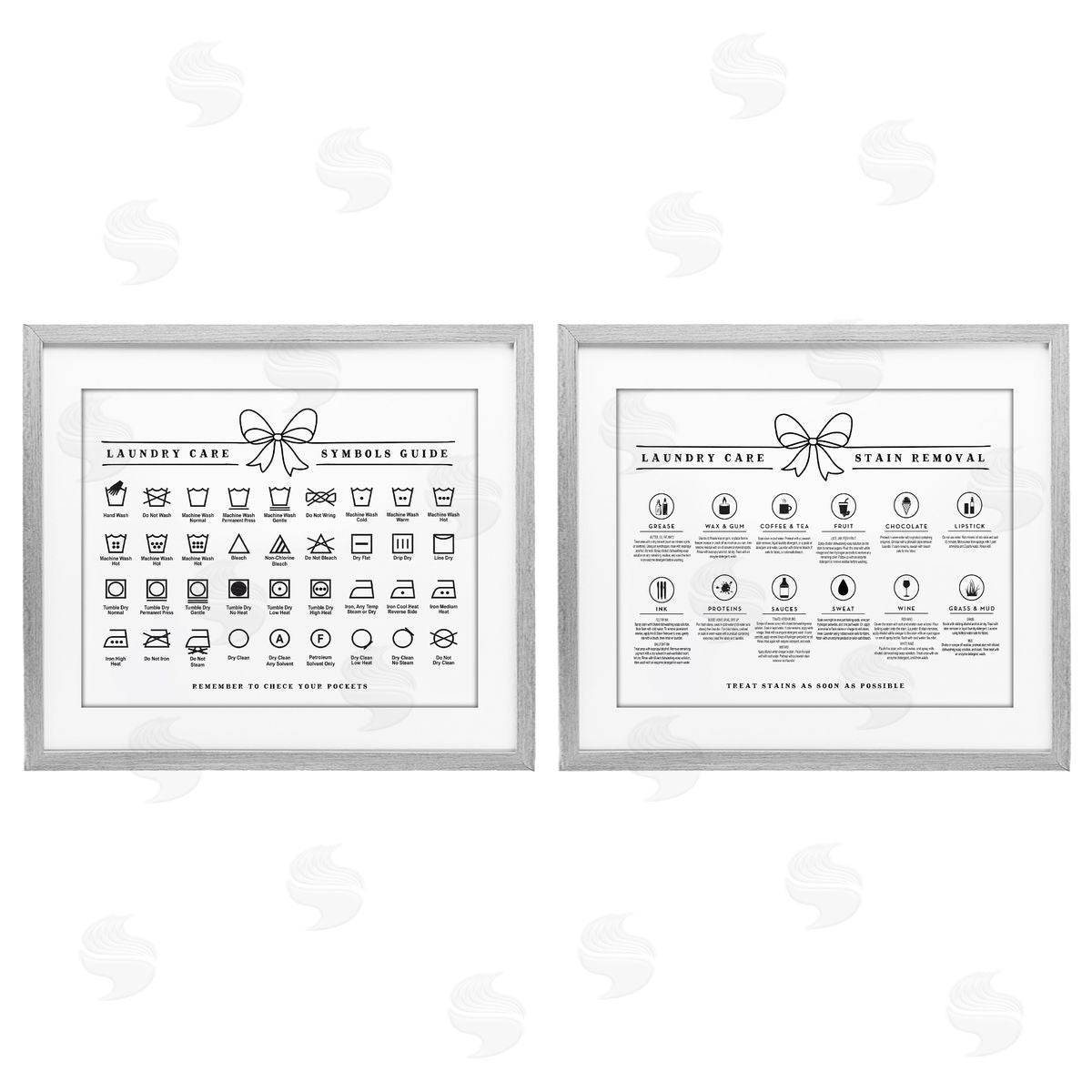 Lettered and Lined Laundry Care & Stain Removal Charts Canvas Wall Art Print