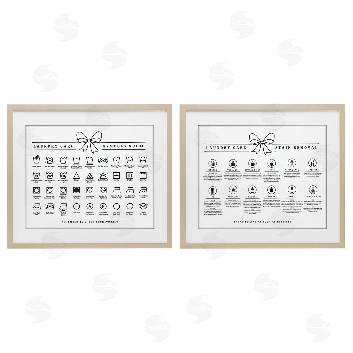 Lettered and Lined Laundry Care & Stain Removal Charts Canvas Wall Art Print