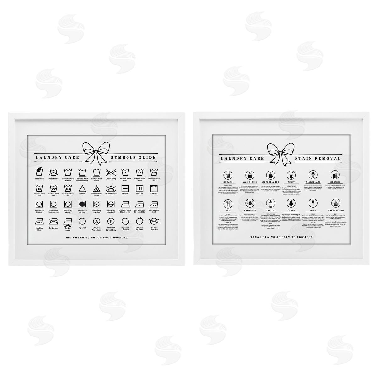 Lettered and Lined Laundry Care & Stain Removal Charts Canvas Wall Art Print