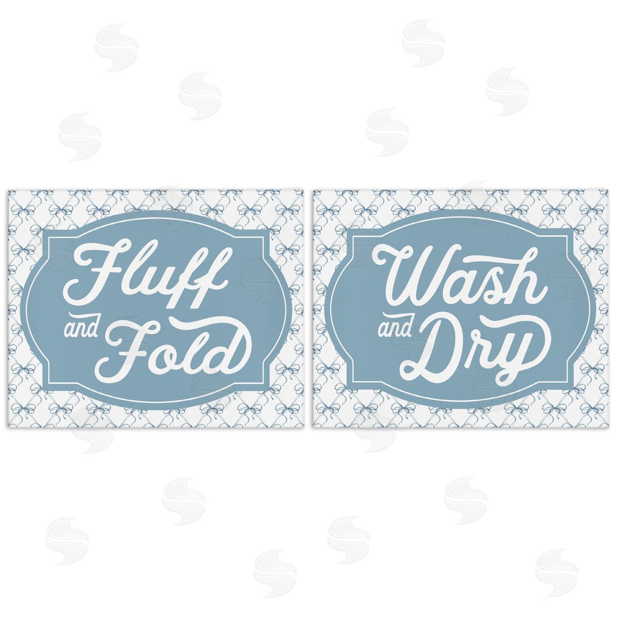 Lettered and Lined Laundry Phrases with Vintage Bows Canvas Wall Art Print