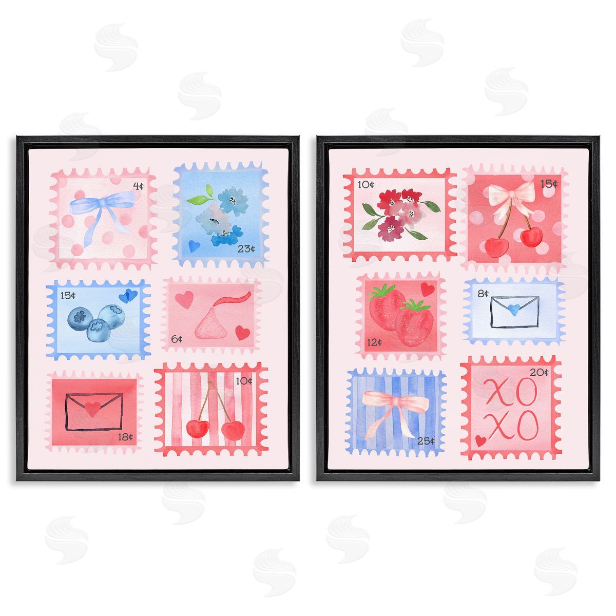 Nina Jacobs Adorable Stamps Blue and Pink Canvas Wall Art Print