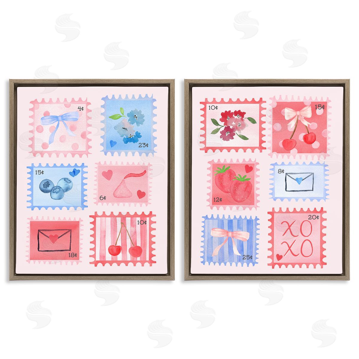 Nina Jacobs Adorable Stamps Blue and Pink Canvas Wall Art Print