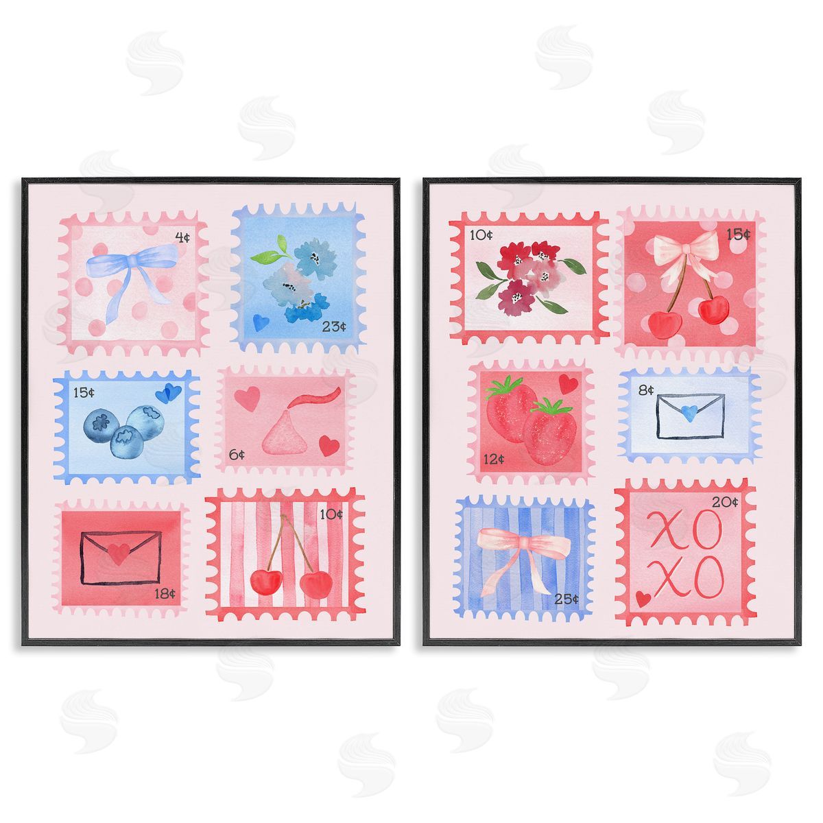 Nina Jacobs Adorable Stamps Blue and Pink Canvas Wall Art Print