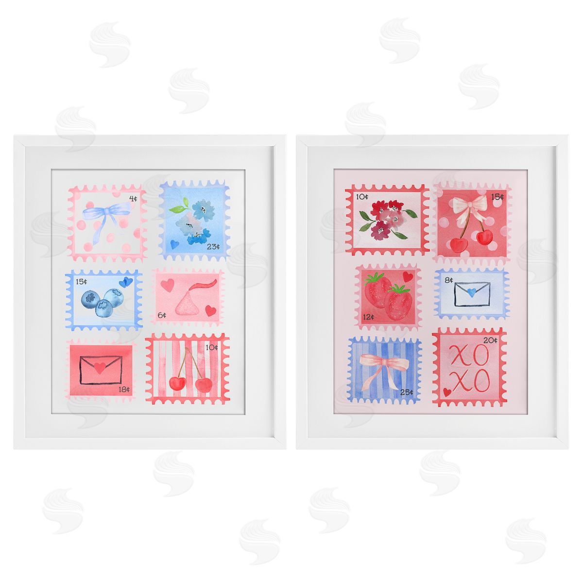 Nina Jacobs Adorable Stamps Blue and Pink Canvas Wall Art Print