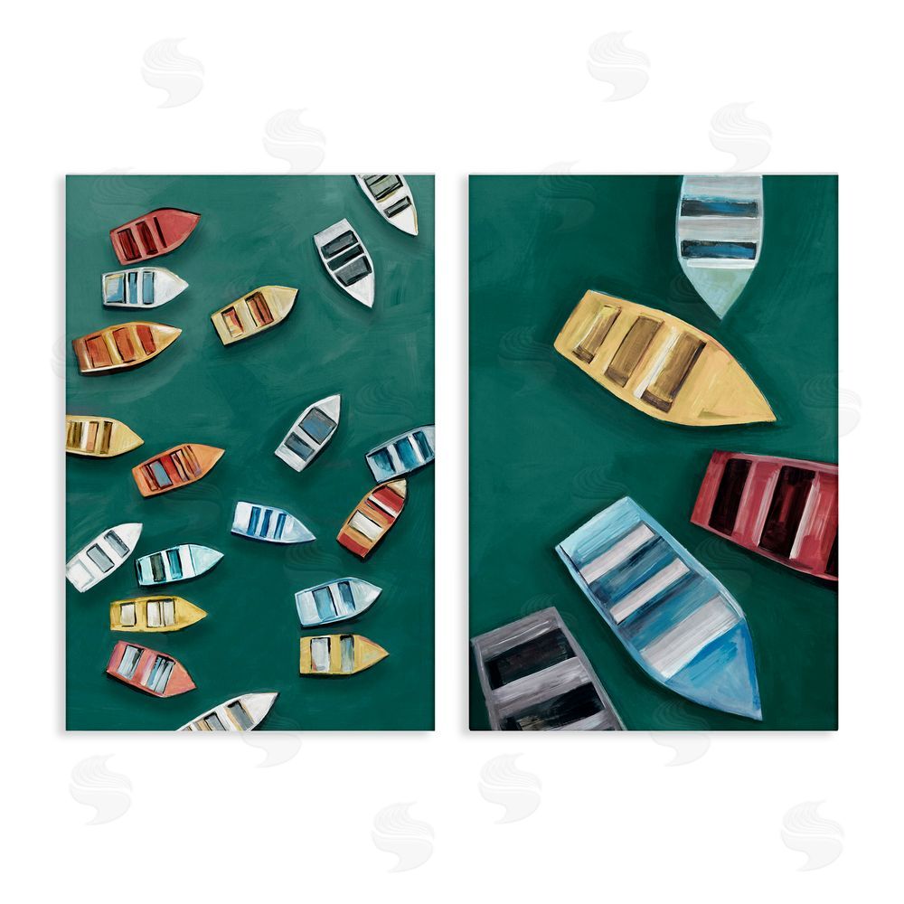 Hannah Dawson Drifting Colorful Rowboats Canvas Wall Art Set