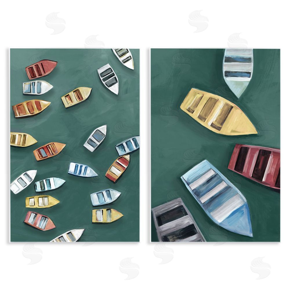Hannah Dawson Drifting Colorful Rowboats Wall Plaque Printed Art Set