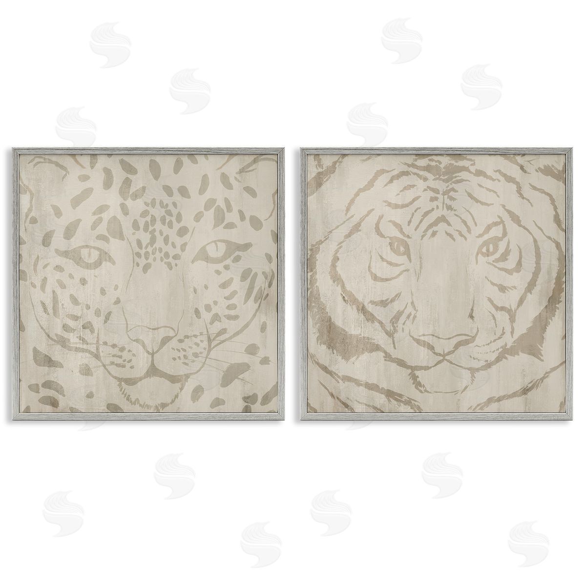 Hannah Dawson Majestic Jungle Animals Gray Framed Giclee Art Set
