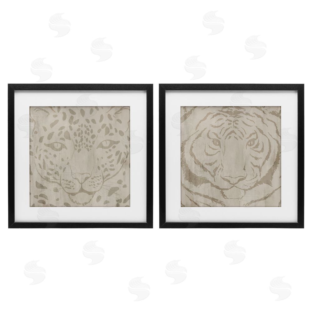 Hannah Dawson Majestic Jungle Animals Black Framed Print Under Glass Set