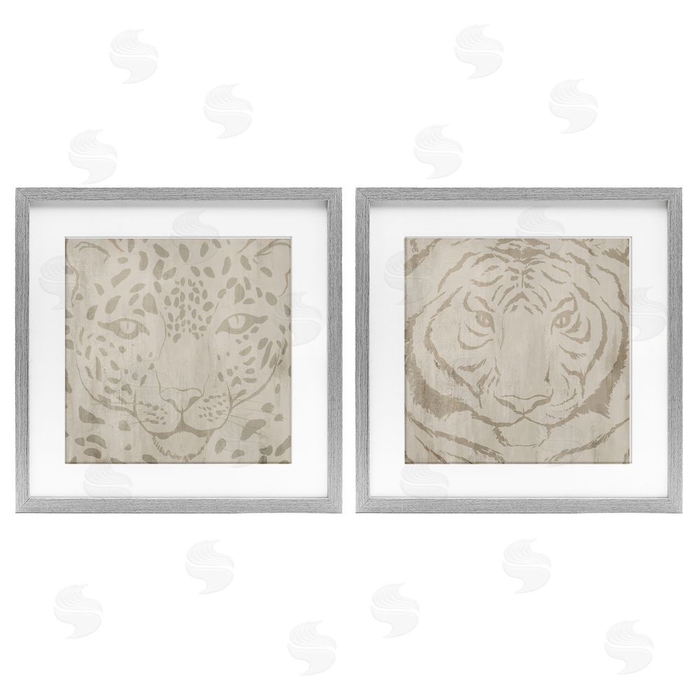 Hannah Dawson Majestic Jungle Animals Gray Framed Print Under Glass Set