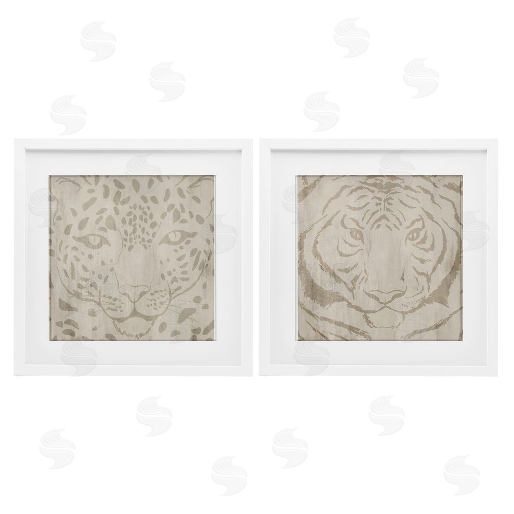 Hannah Dawson Majestic Jungle Animals White Framed Print Under Glass Set